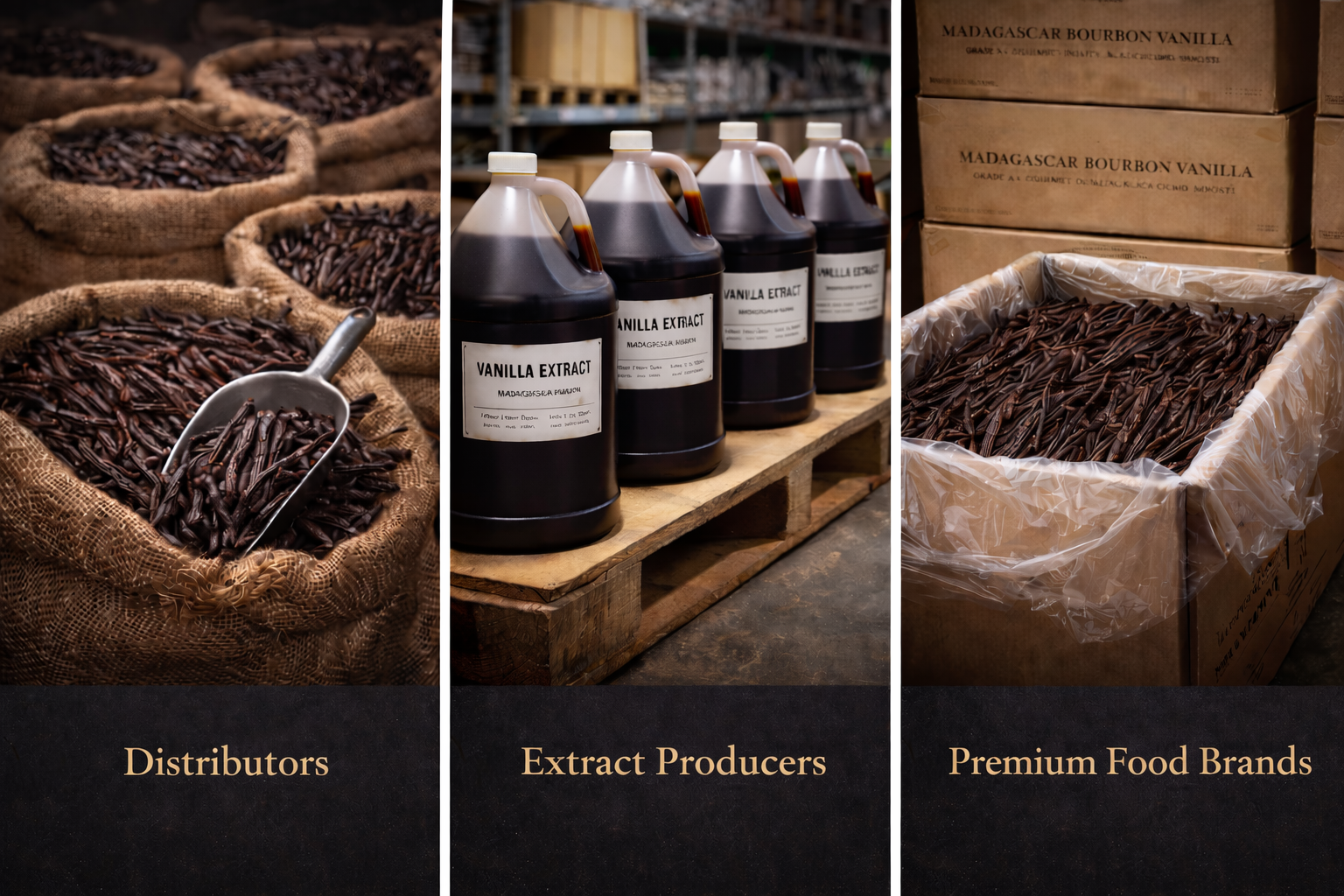 Wholesale clients: Distributors, Extract Producers, Premium Food Brands